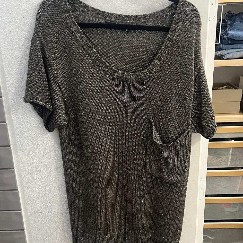 Trouve Olive Knit Sweater with Pocket